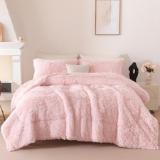 Pink Girls Queen Comforter Set 3 Pieces Faux Fur Full/Queen 3Pcs Blush Pink