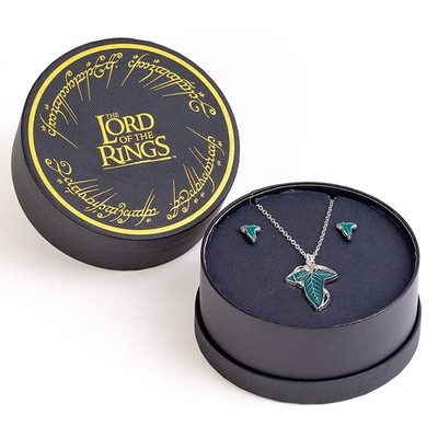 Der Herr der Ringe Blatt von Lorien Halskette & Ohrringe Geschenkbox - Brandneu