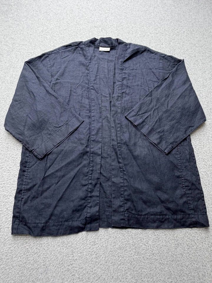 J. Jill Pure Jill Womens Large Blue Linen Open Front Kimono Jacket Cardigan Pock - Image 4 of 4