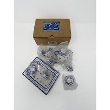Miniature Tea Set Blue White Floral Roses Tray Dollhouse Display Original Box