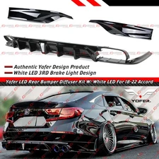For 18-22 Accord Yofer Gloss Black Rear Bumper Diffuser Kit W/ White LED Light