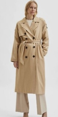 SELECTED FEMME Women Modern Midi Trench Coat Jacket Sz L / 38