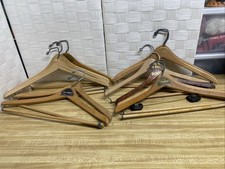 Vintage Set of 11 Wishbone Wooden Suit Hangers Curved Dovetail Pant Bar