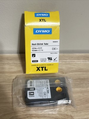 1868810 Dymo Rhino XTL Heat Shrink Tube 8.9 Feet x 1/2'' Black Text on White