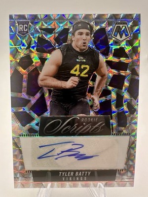 2025 Panini Mosaic Rookie Scripts Tyler Batty #RS-TBY (AU, RC) Minnesota Vikings
