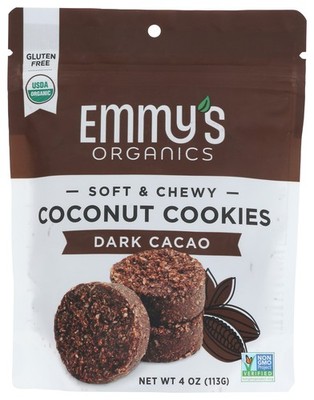Soft Chewy Dark Cacao Coconut Cookies By Emmys Organics 4 Oz Chocolate
