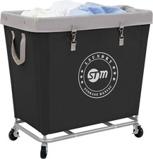 320L Commercial Laundry Hamper on Wheels | Heavy-Duty Steel Cart | Large Black B