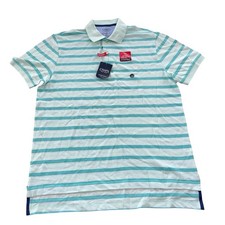 NWT Chaps Striped Polo Shirt Mens L Mint Aqua White Cotton Everyday Polo