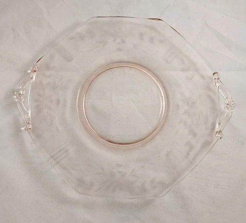 Heisey Vintage Solid Pink Depression Glass Handled Octagon Dessert Tray 12.5"