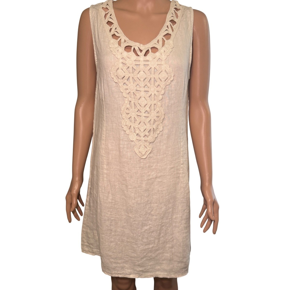 Alessia Pacini Beige 100% Linen Crochet Lace Shift Dress Made in Italy NWT  Small | eBay