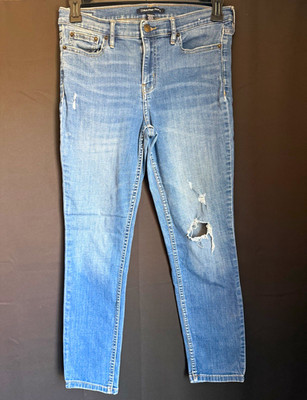 Calvin Klein Jeans Women s Mid Rise Skinny Ripped Blue Denim Distressed 5-Pocket