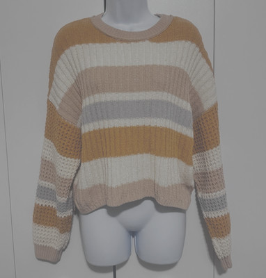 Striped Oversized Knit Sweater Mustard Cream Grey Mauve Boho Pullover