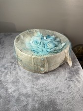 Vintage Light Blue Satin Flower Mesh Fascinator Veil 1960s Union Made USA