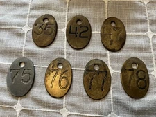 Vintage Brass Cattle Ear Tags Double Sided/ Heavy Duty-Lot Of 7 (Ranch/ Farm)