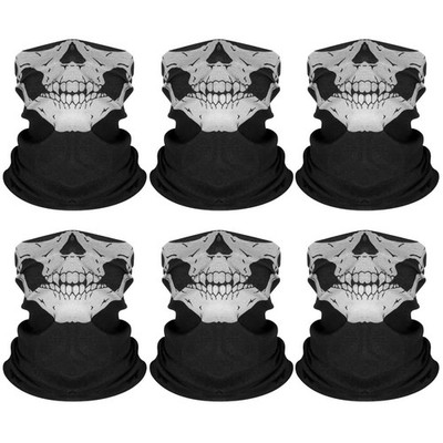 PuddingStation 6-Piece Skull Mask Gaiter Headwear - 16.5*9.8in, White(6-pack) 