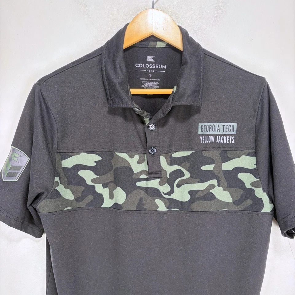 Georgia Tech Yellow Jackets Military Camo Polo Shirt Men Small Black Green OHT - Image 3 of 4