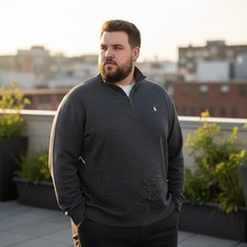 Polo Ralph Lauren Quarter 1/4 Zip Sweater Mens 3XB Big Pullover Gray White Pony