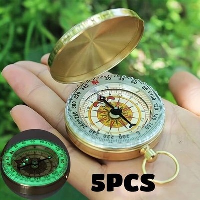 2Packs Portable Compass Brass Keychain Watch Pocket Outdoor Camping Hiking