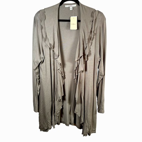 NWT Fever Jocky Soft Light Sweater Womens XL Beige Tan Ruffled Long Sleeve