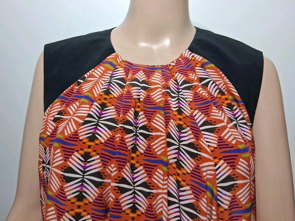 Blusa Top Para Mujer Etro Naranja/Negro Seda Sin Mangas Talla IT 46/L Foto 2 de 4