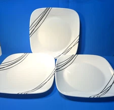 Corelle "Simple Sketch" Square Luncheon  Plates White Black Lines 9"  Set 3 EUC
