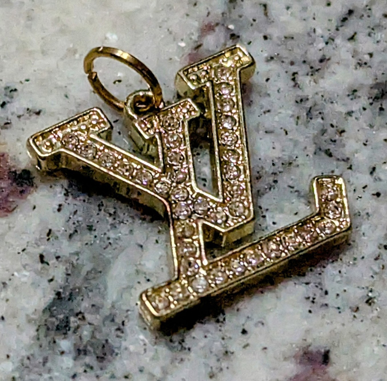 LV Button Gold Rhinestone Charm zipper pull 18 mm