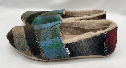 Toms Slide Slippers Women's Sz 8.5 Plaid Faux Fur Shearling Slip On Casual - Picture 2 of 7