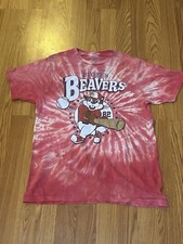 Buc-ees T Shirt Baseball Beavers Red Tie Dye Adult Small