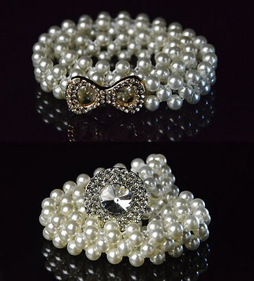 new Women Lady Pearl Beads White Dress Elegant Stretch Elastic Buckle Belt Band