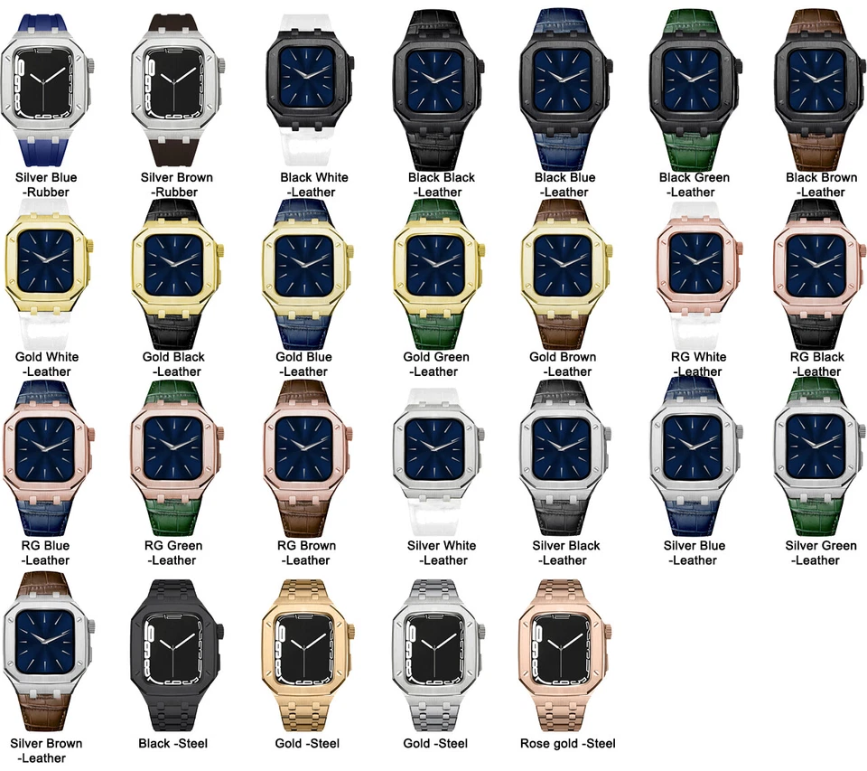 Stainless Steel Case Rubber Strap For Apple Watch Band 9 8 7 6 5 44/45mm Mod Kit - Image 3 of 4