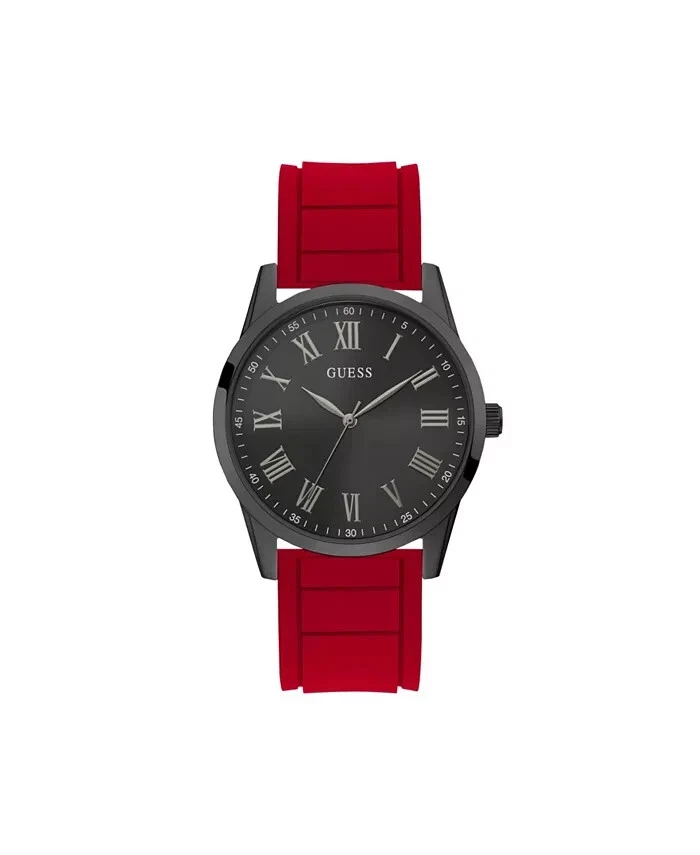 GUESS Men\'s Red Silicone Strap Watch 42mm Black Dial | eBay