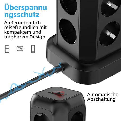 8 Fach Steckdosenleiste 4 USB Mehrfachsteckdose Steckdosenturm Multi Steckdosen - Bild 15 von 15