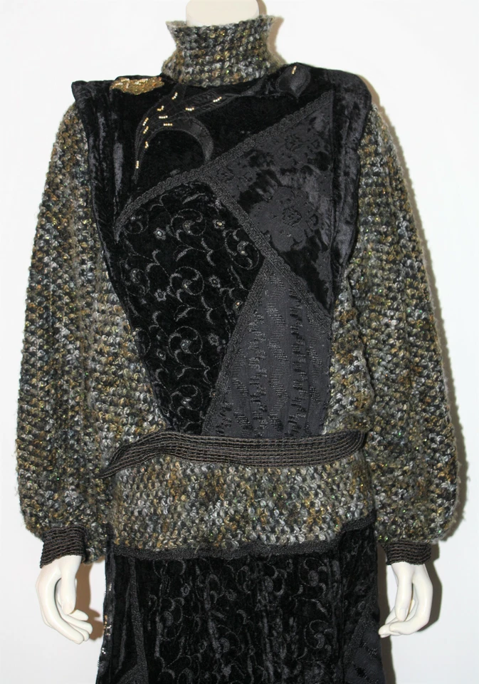 Falda Top DANIEL BITTON Italia S M DE COLECCIÓN Verde Negro Cuentas Terciopelo Gris Foto 3 de 4