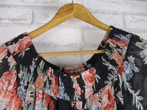 Forever New womens off shoulder dress black pink grey floral print 8 - Picture 5 of 12