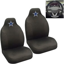 Nfl Dallas Cowboys Car Truck 2 Front Seat Covers Steering Wheel Cover Set