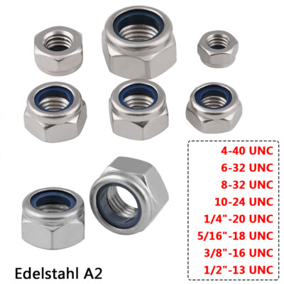 UNC Sicherungsmutter Edelstahl A2 Selbstsichernde Muttern 1/4'' - 1/2'' , #4 - #10