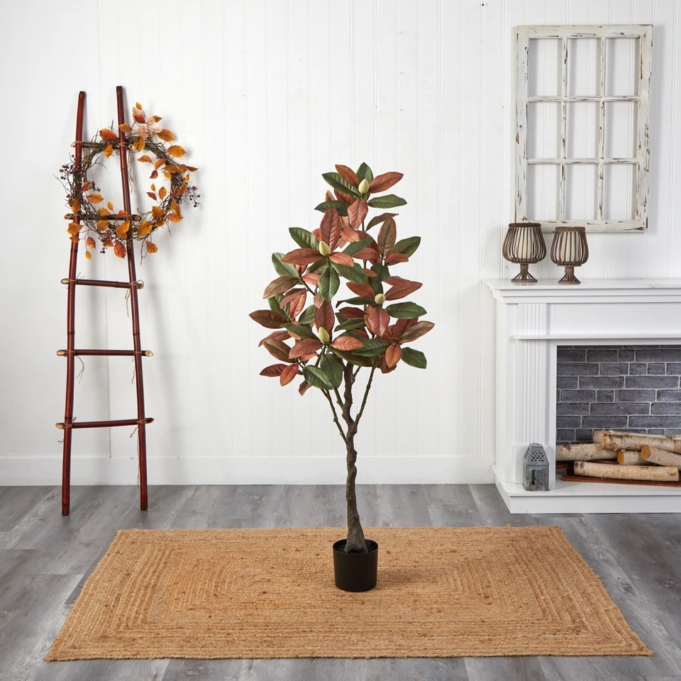 5’ Fall Autumn Magnolia Artificial Tree w/77 Lvs Home Decor. Retail $196 - Image 2 of 3