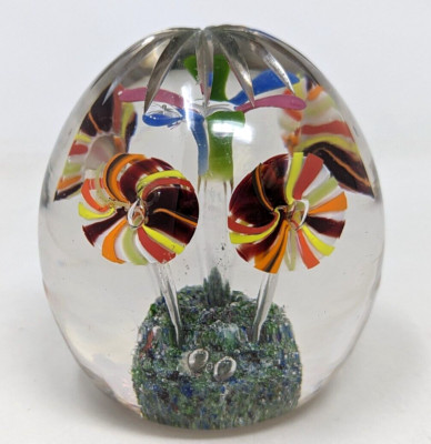 Bohemian Czech Cut Art Glass Morning Glory Trumpet Flowers Paperweight KB23