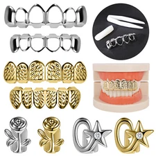 1-2 Pcs Alloy Dental Grill Rapper HipHop Teeth Grillz Crystal Top&Bottom Grill