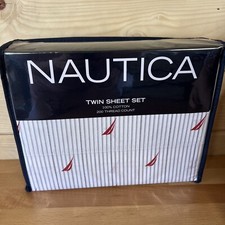 Nautica Audley Stripe T200 Red/Grey Twin Shee...