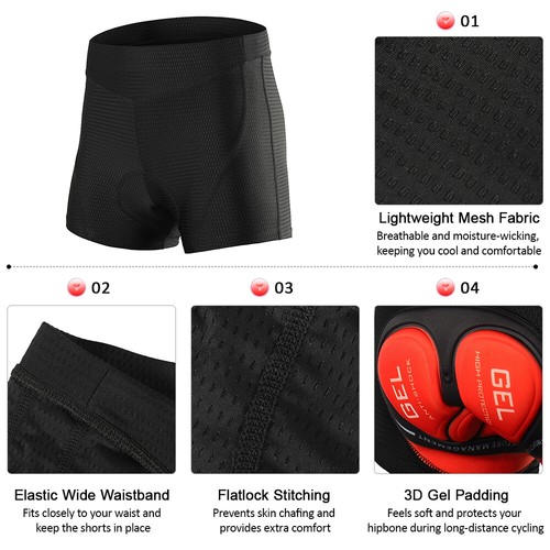 Men's Bike Underwear 3D Padded Gel Padded Cycle Shorts fr Comfortable Rides Z8W3 - Picture 6 of 12