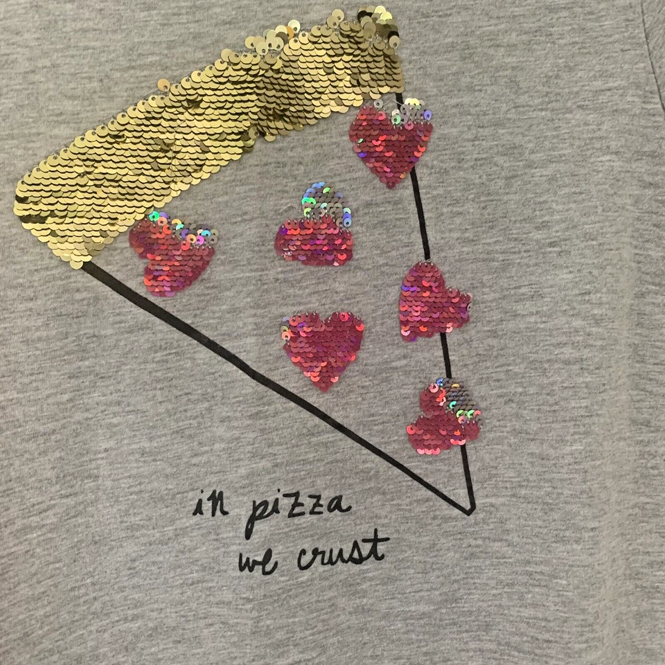 Arizona GIRL's Size L (16) S/S Knit Pullover SHIRT Top Pizza Pink & Gold Sequins - Image 2 of 4