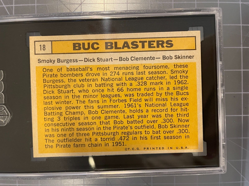 1963 TOPPS #18 BUC BLASTERS ROBERTO CLEMENTE BASEBALL CARD SGC 7 NM - Picture 2 of 2