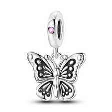 Charm "Farfalla della Libertà" in Argento 925 con Dettagli Rosa - Uniquegioielli