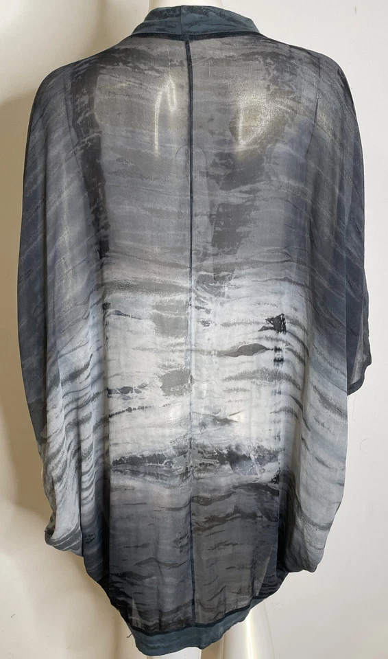 Chaqueta de acuarela teñida con corbata azul gris Gypsy 05 M kimono envolvente encogimiento de hombros Foto 2 de 4