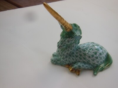 Herend UnicornHand-Painted Green Porcelain 24k Gold Accent 