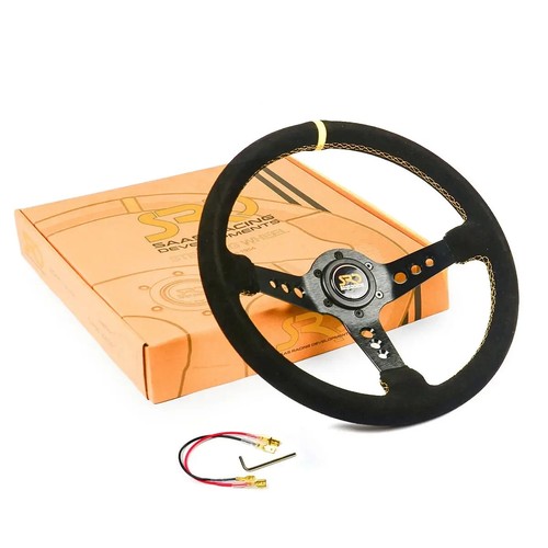 SAAS Steering Wheel Suede SRD 350mm ADR Deep Dish Black Holes + Yellow Indicator - Imagen 7 de 7