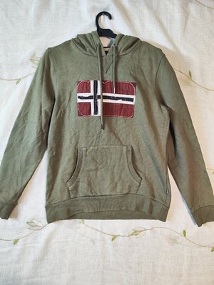 Men's Napapijri Geographic NOVICU Khaki/Olive Green Flag Hoodie Sweatshirt sz.S