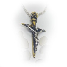 Nails Cross with Jesus Christ Bronze and Silver Combination Cross Pendant