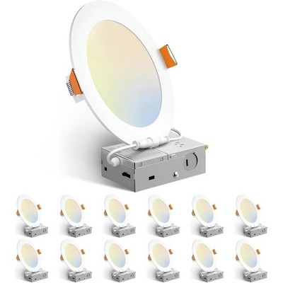 Powerasia Recessed LED Lights 6  1200 Lumens, 120V, 12W, 12 Pack
